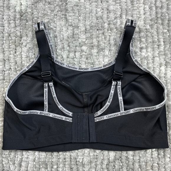 Glamorise Women's No-Bounce Camisole Sports Bra 1066 42DD Black Logo Full Figure - Picture 2 of 6